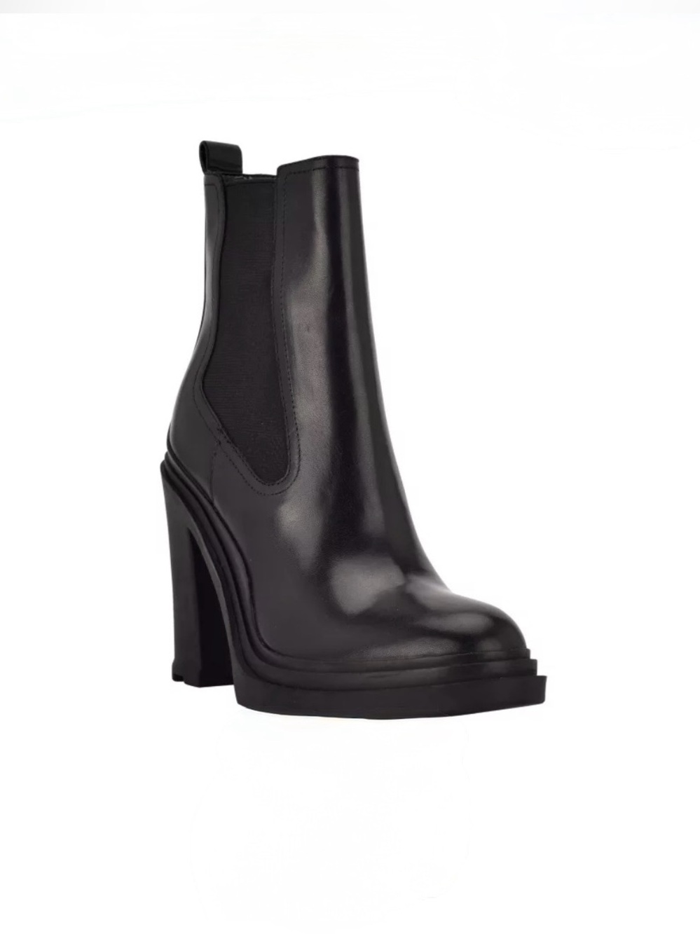 Marc Fisher Ramio Black Leather Chelsea Heeled Ankle Boots